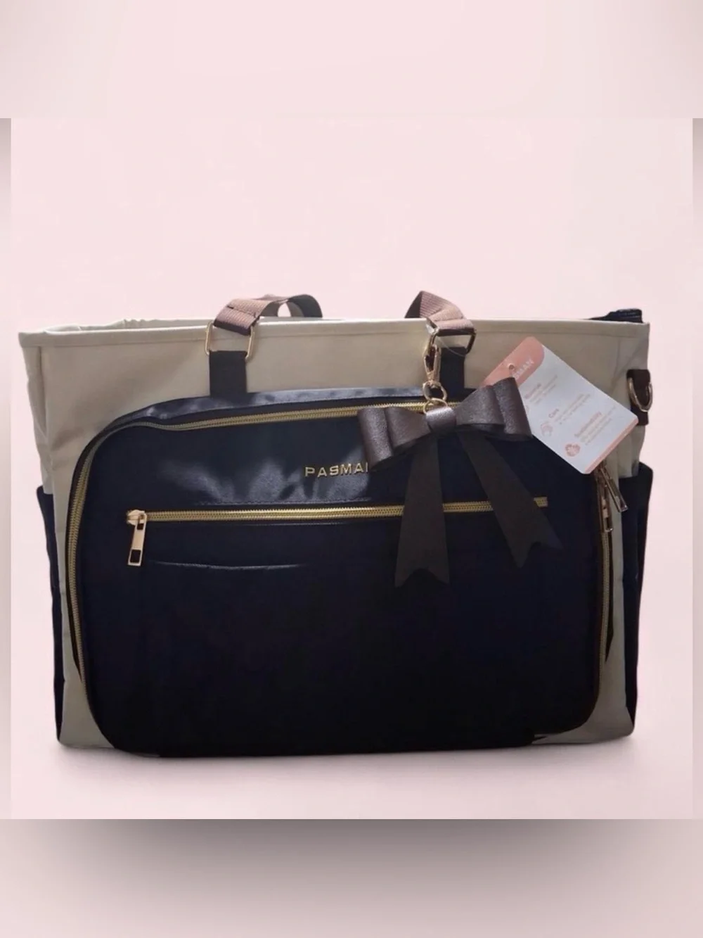 Black and Cream Women’s Organizer Tote Bag